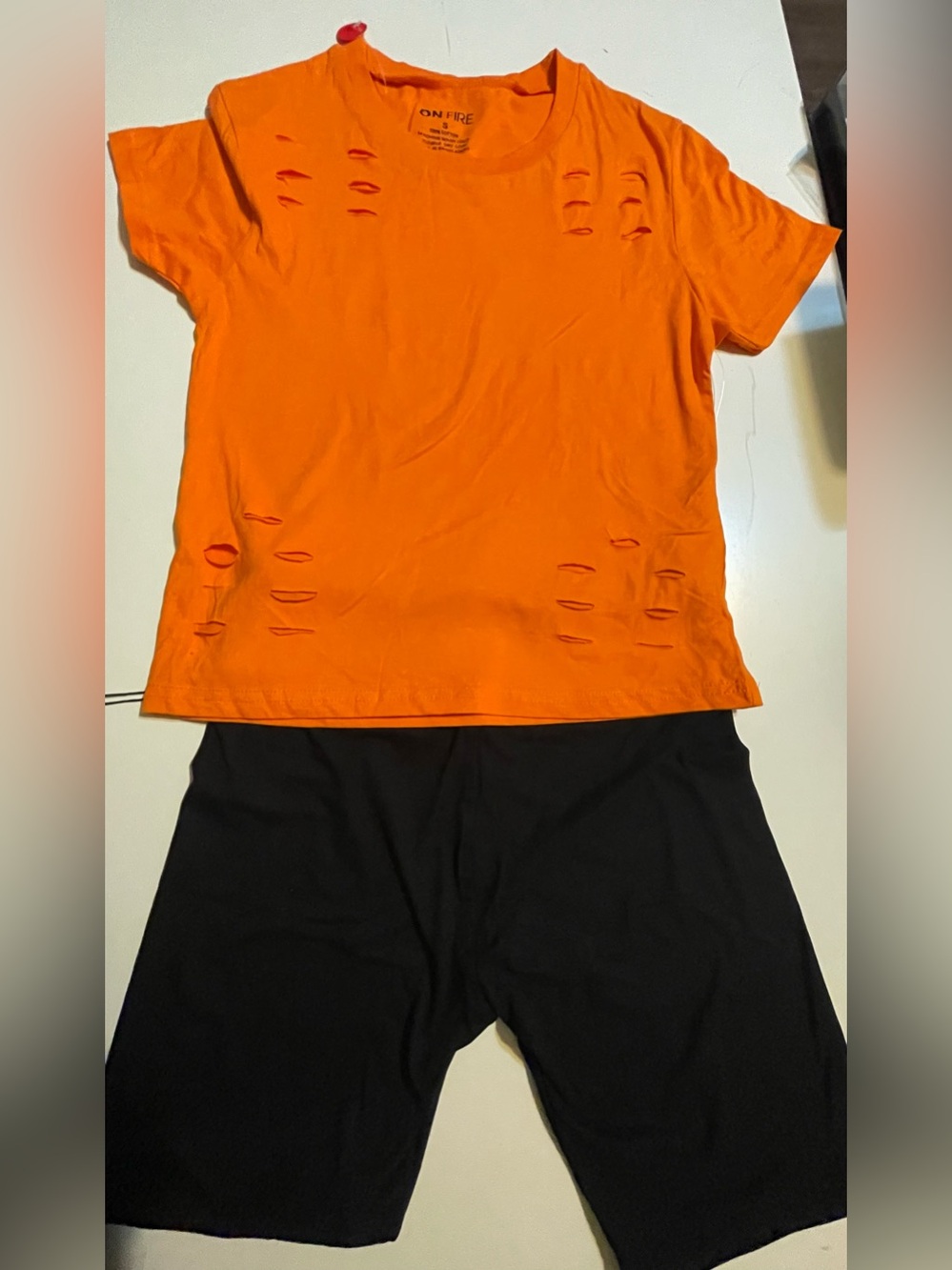 Bright Orange Crew Neck Tee with leggings os